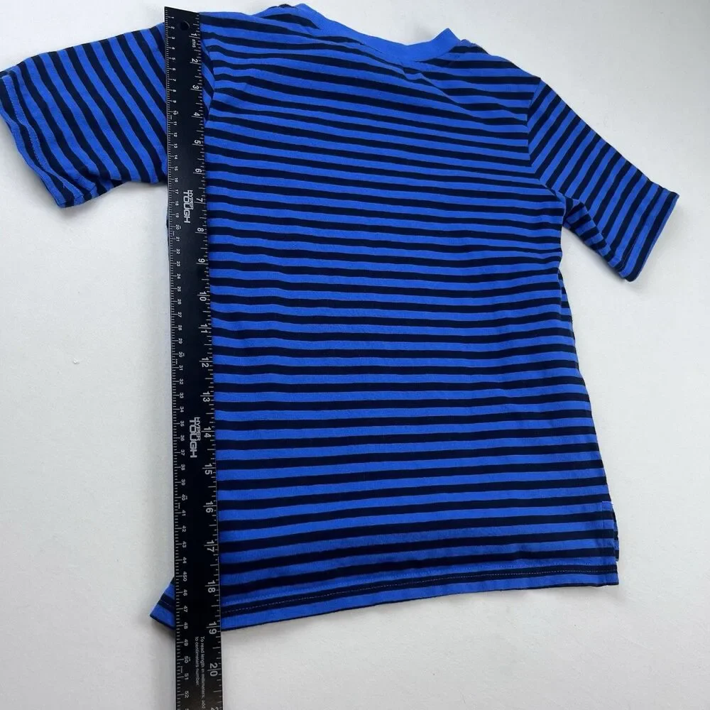 Nike Air Boy’s Striped Blue Black Logo T Shirt Short Sleeve Top Gym Tee Small